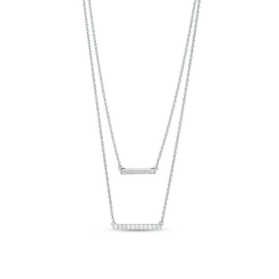 0.45 CT. T.W. Diamond Horizontal Bar Double Strand Necklace in Sterling Silver - 20"