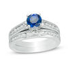 Thumbnail Image 0 of 6.0mm Lab-Created Blue and White Sapphire Bridal Set in Sterling Silver