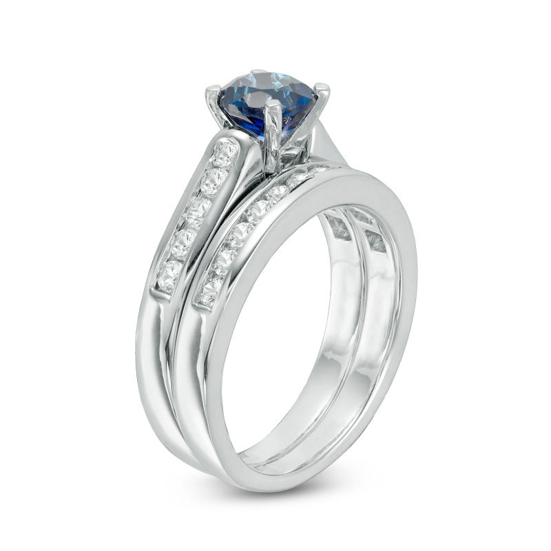 6.0mm Lab-Created Blue and White Sapphire Bridal Set in Sterling Silver|Peoples Jewellers