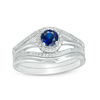Thumbnail Image 0 of Lab-Created Blue Sapphire and 0.11 CT. T.W. Diamond Split Shank Bridal Set in Sterling Silver