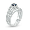 Thumbnail Image 1 of Lab-Created Blue Sapphire and 0.11 CT. T.W. Diamond Split Shank Bridal Set in Sterling Silver