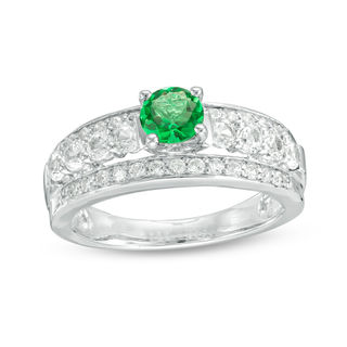 5.0mm Lab-Created Emerald and White Sapphire Engagement Ring in Sterling Silver