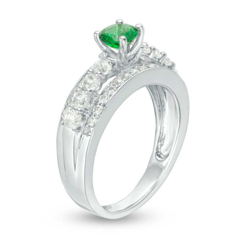 5.0mm Lab-Created Emerald and White Sapphire Engagement Ring in Sterling Silver|Peoples Jewellers
