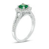 Princess-Cut Lab-Created Emerald, White Sapphire and 0.23 CT. T.W. Diamond Frame Engagement Ring in Sterling Silver