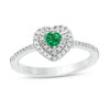 Thumbnail Image 0 of Lab-Created Emerald and 0.18 CT. T.W. Diamond Double Frame Heart Promise Ring in Sterling Silver