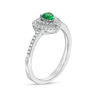 Thumbnail Image 1 of Lab-Created Emerald and 0.18 CT. T.W. Diamond Double Frame Heart Promise Ring in Sterling Silver