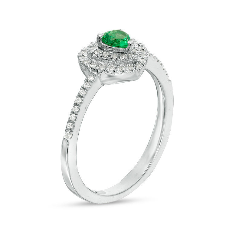 Lab-Created Emerald and 0.18 CT. T.W. Diamond Double Frame Heart Promise Ring in Sterling Silver|Peoples Jewellers