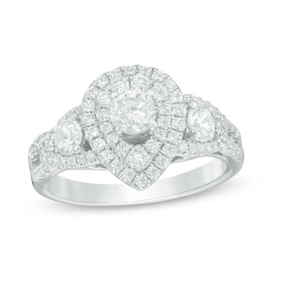 1.25 CT. T.W. Diamond Past Present Future® Pear-Shaped Frame Engagement Ring in 14K White Gold