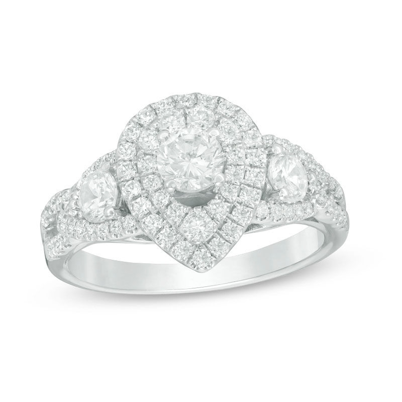 1.25 CT. T.W. Diamond Past Present Future® Pear-Shaped Frame Engagement Ring in 14K White Gold|Peoples Jewellers
