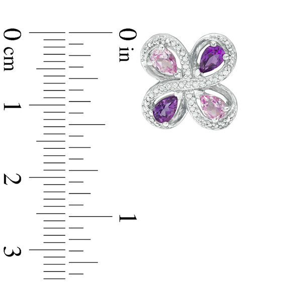 Pear-Shaped Amethyst, Lab-Created Pink Sapphire and 0.15 CT. T.W. Diamond Swirl Frame Stud Earrings in Sterling Silver