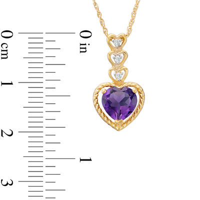 7.0mm Heart-Shaped Amethyst and Diamond Accent Drop Pendant in 10K Gold