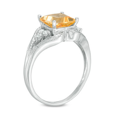 7.25mm Princess-Cut Citrine and Lab-Created White Sapphire Split Shank Ring in Sterling Silver