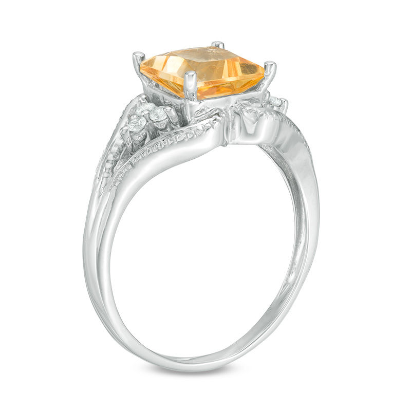 7.25mm Princess-Cut Citrine and Lab-Created White Sapphire Split Shank Ring in Sterling Silver