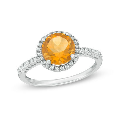 8.0mm Citrine and 0.12 CT. T.W. Diamond Frame Ring in 10K White Gold