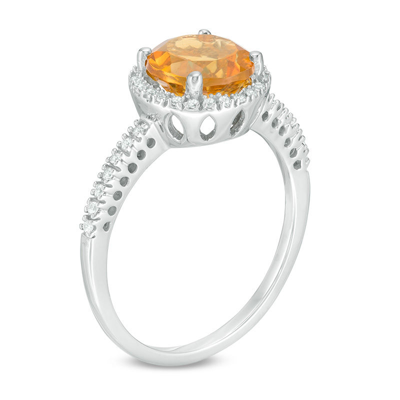 8.0mm Citrine and 0.12 CT. T.W. Diamond Frame Ring in 10K White Gold
