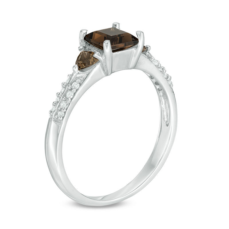 Smoky Quartz and Diamond Accent Three Stone Ring in Sterling Silver|Peoples Jewellers