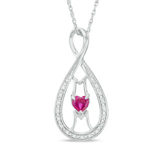 4.0mm Heart-Shaped Lab-Created Ruby and Diamond Accent "MOM" Infinity Pendant in Sterling Silver