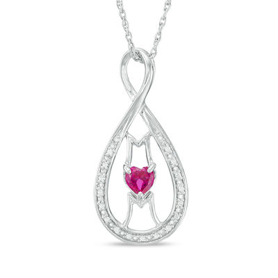 4.0mm Heart-Shaped Lab-Created Ruby and Diamond Accent "MOM" Infinity Pendant in Sterling Silver