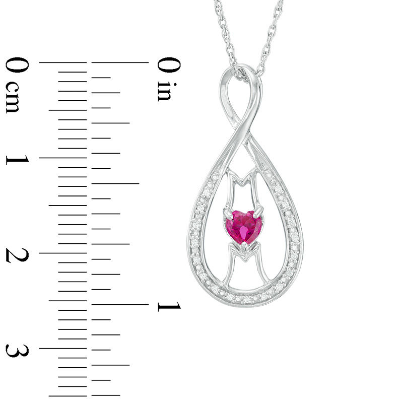 4.0mm Heart-Shaped Lab-Created Ruby and Diamond Accent "MOM" Infinity Pendant in Sterling Silver|Peoples Jewellers