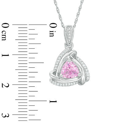 6.0mm Trillion-Cut Lab-Created Pink Sapphire and Diamond Accent  Swirl Frame Pendant in Sterling Silver