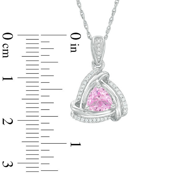 6.0mm Trillion-Cut Lab-Created Pink Sapphire and Diamond Accent  Swirl Frame Pendant in Sterling Silver