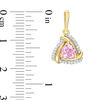 5.0mm Trillion-Cut Lab-Created Pink Sapphire and 0.15 CT. T.W. Diamond Swirl Frame Drop Earrings in 10K Gold