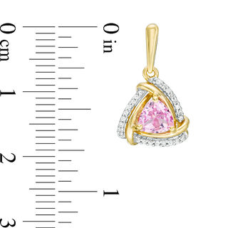 5.0mm Trillion-Cut Lab-Created Pink Sapphire and 0.15 CT. T.W. Diamond Swirl Frame Drop Earrings in 10K Gold