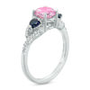 Lab-Created Pink Sapphire, Heart-Shaped Lab-Created Blue Sapphire and Diamond Accent Three Stone Ring in Sterling Silver