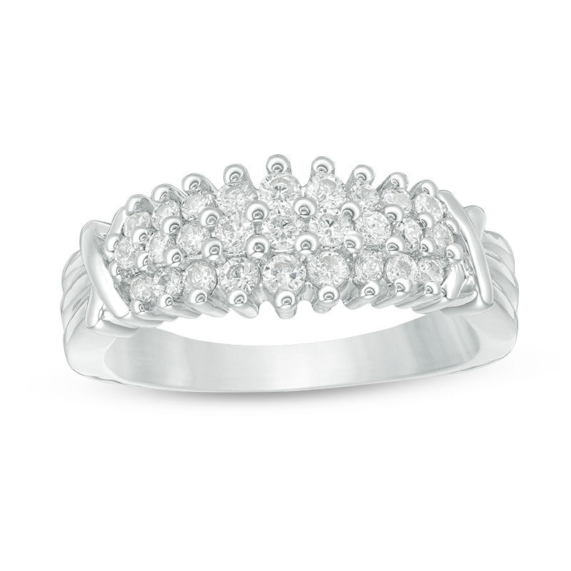 0.45 CT. T.W. Diamond Three Row "X" Collar Anniversary Band in 10K White Gold|Peoples Jewellers