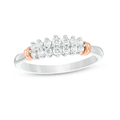 0.23 CT. T.W. Diamond Two Row Collar Anniversary Band in 10K Two-Tone Gold