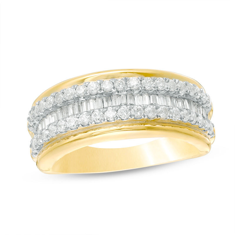 0.70 CT. T.W. Baguette and Round Diamond Multi-Row Band in 10K Gold|Peoples Jewellers