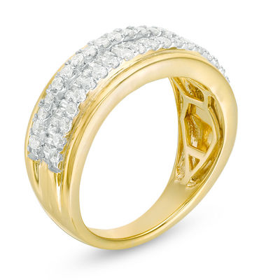 0.70 CT. T.W. Baguette and Round Diamond Multi-Row Band in 10K Gold