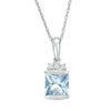 6.0mm Princess-Cut Aquamarine and Diamond Accent Trio Drop Pendant in 10K White Gold