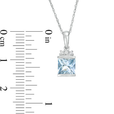 6.0mm Princess-Cut Aquamarine and Diamond Accent Trio Drop Pendant in 10K White Gold