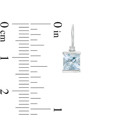 5.0mm Princess-Cut Aquamarine and Diamond Accent Drop Earrings in 10K White Gold