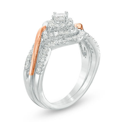 0.45 CT. T.W. Diamond Frame Bypass Bridal Set in 10K Two-Tone Gold