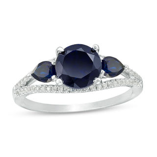 Oval Blue Sapphire Filigree Ring in 10K White Gold with Diamond