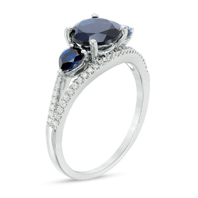 Lab-Created Blue Sapphire and 0.23 CT. T.W. Diamond Split Shank Engagement Ring in Sterling Silver