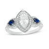 Marquise Lab-Created White and Blue Sapphire Frame Engagement Ring in Sterling Silver