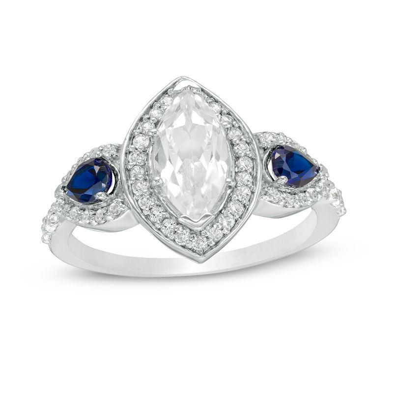 Marquise Lab-Created White and Blue Sapphire Frame Engagement Ring in Sterling Silver|Peoples Jewellers