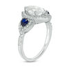 Thumbnail Image 1 of Marquise Lab-Created White and Blue Sapphire Frame Engagement Ring in Sterling Silver