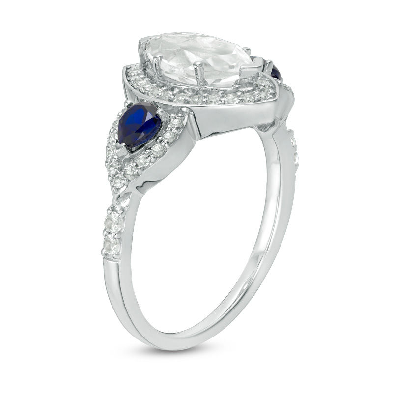 Marquise Lab-Created White and Blue Sapphire Frame Engagement Ring in Sterling Silver