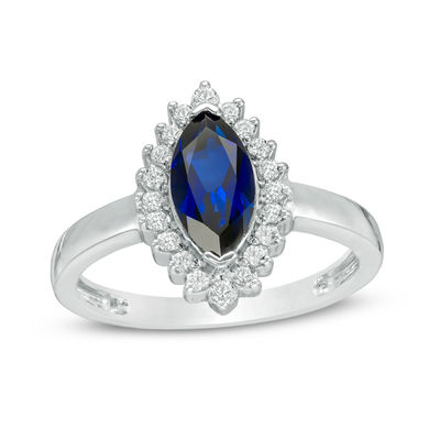 Marquise Lab-Created Blue and White Sapphire Sunburst Frame Ring in Sterling Silver