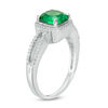 7.0mm Cushion-Cut Lab-Created Emerald and 0.115 CT. T.W. Diamond Frame Split Shank Engagement Ring in 10K White Gold