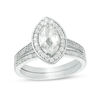 Thumbnail Image 0 of Marquise Lab-Created White Sapphire and 0.30 CT. T.W. Diamond Frame Bridal Set in Sterling Silver