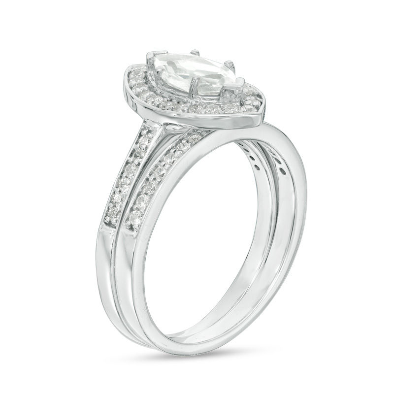 Marquise Lab-Created White Sapphire and 0.30 CT. T.W. Diamond Frame Bridal Set in Sterling Silver
