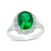 Oval Lab-Created Emerald and 0.04 CT. T.W. Diamond Scallop Frame Engagement Ring in 10K White Gold