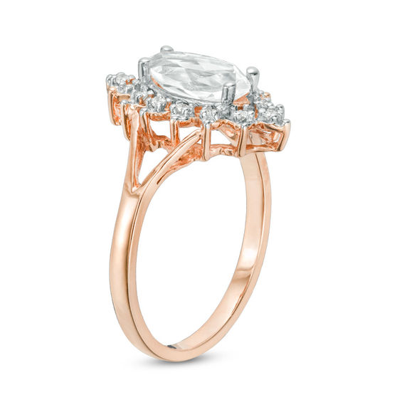 Marquise Lab-Created White Sapphire and 0.07 CT. T.W. Diamond Sunburst Frame Engagement Ring in 10K Rose Gold