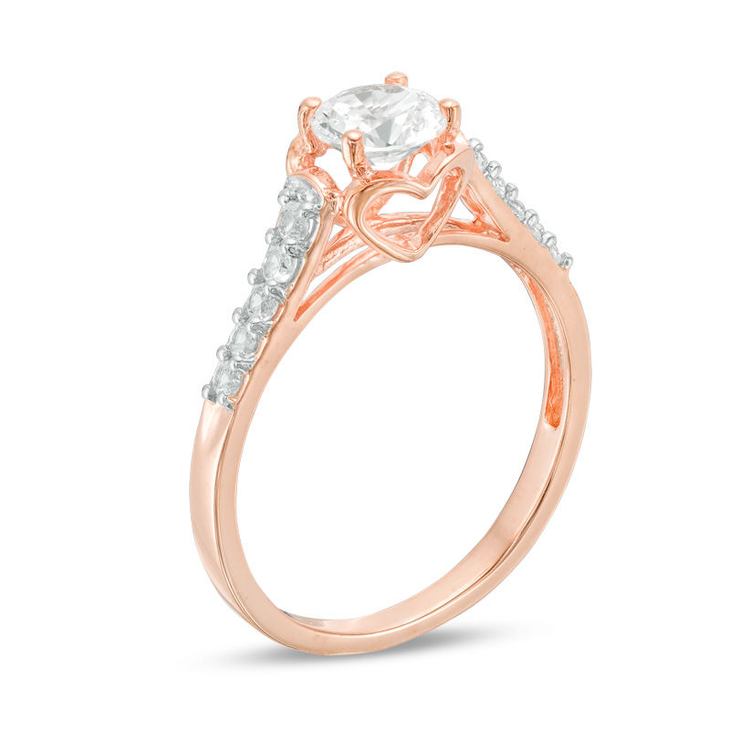 Lab-Created White Sapphire Engagement Ring in 10K Rose Gold | Peoples ...
