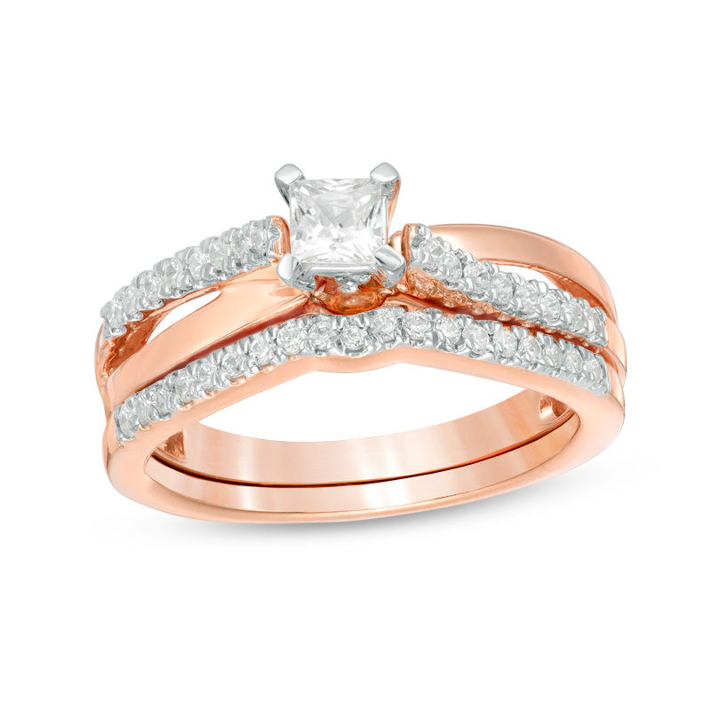 0.45 CT. T.W. Princess-Cut Diamond Twist Bridal Set in 10K Rose Gold|Peoples Jewellers